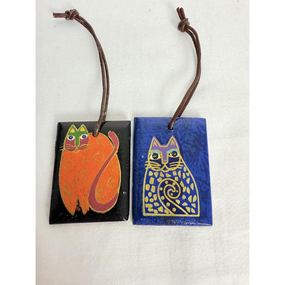 Laurel Burch Colorful Artistic Cat Wooden Charm Zipper Pulls Set Luggage Tag
